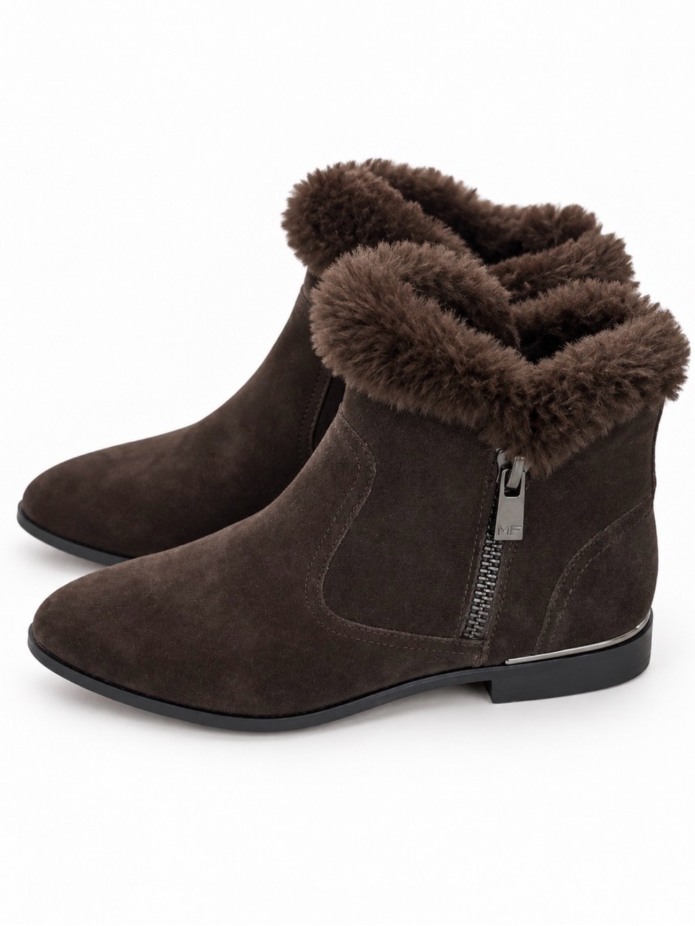 Marc Fisher Brown Suede Faux Fur Side Zip Ankle Boots 7M